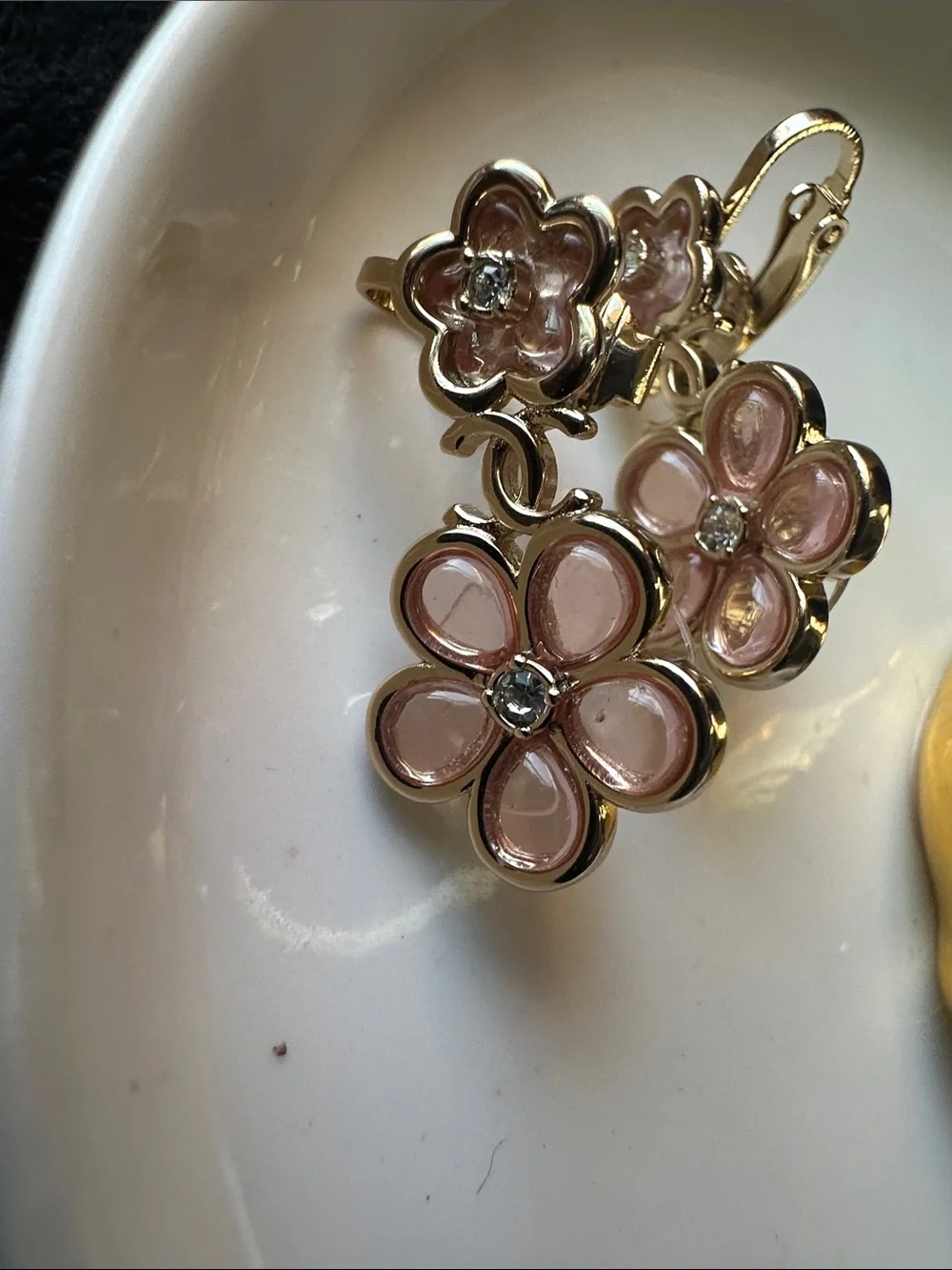 Like New- CHANEL Pink Floral Drop Earrings with Crystal Centers